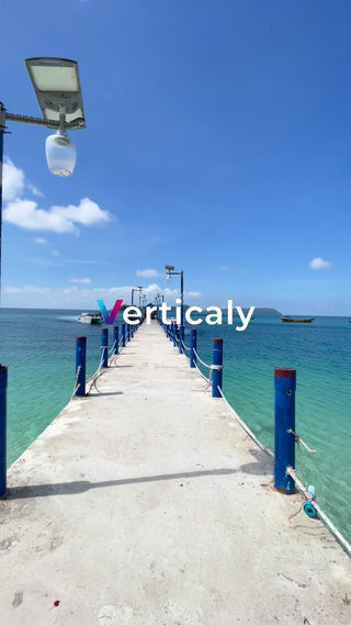 海辺の桟橋、青い空の下