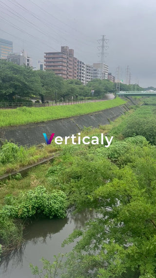 川沿いの風景、曇り空の下