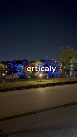 夜の公園、水辺の風景