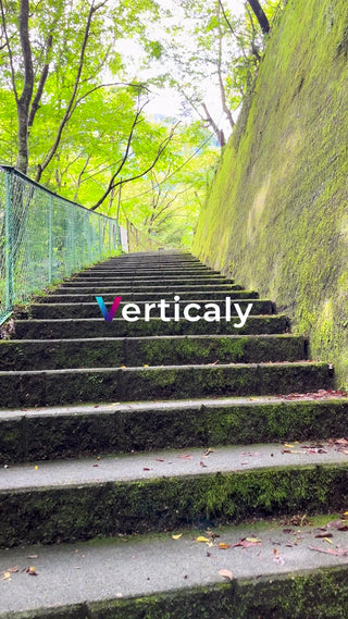 階段を上る、緑豊かな風景