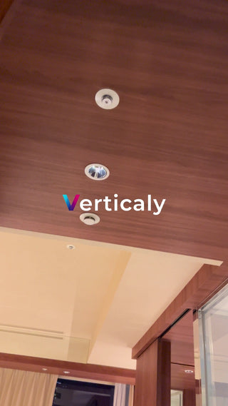 Wood-grain ceiling and lighting