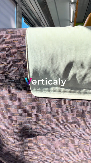 Inside the car, purple seats