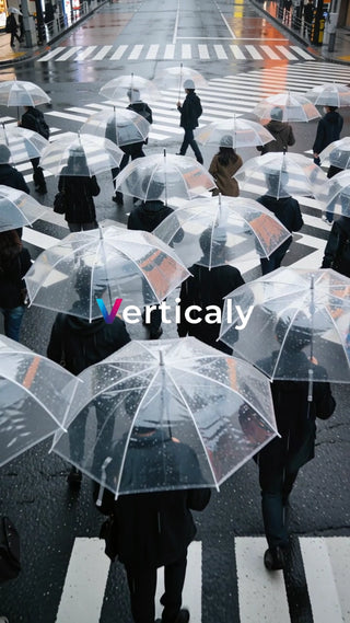 雨の中、透明傘の群れ