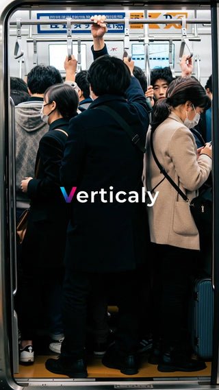 人混みの電車内、マスク姿