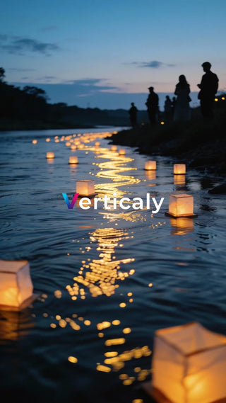 水面に浮かぶ灯籠、夕暮れ時