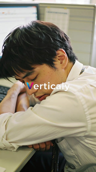 眠そうな男性、オフィスにて