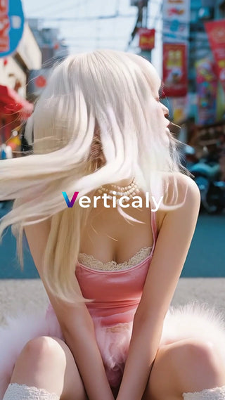 ピンクドレスの女性、街を歩く