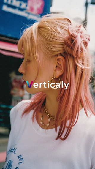 ピンクヘアの横顔、輝くピアス