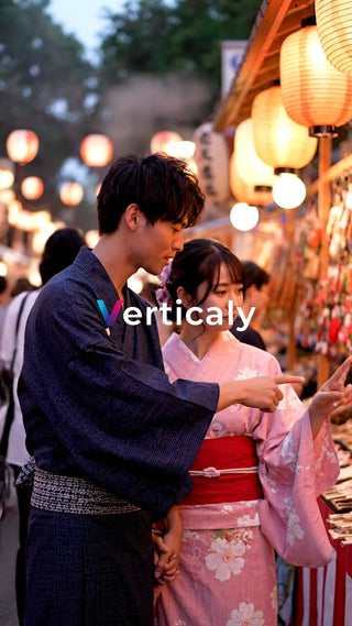 浴衣姿の二人、夏祭りへ