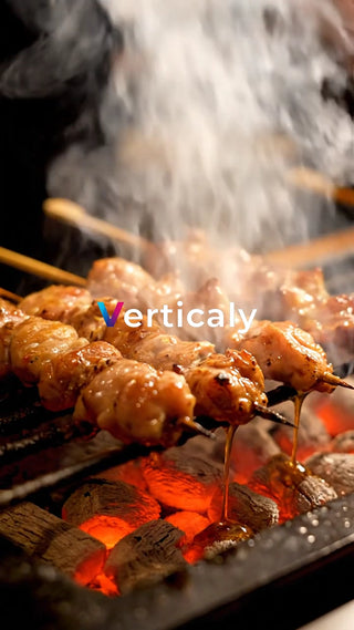 炭火で焼く焼き鳥、香ばしい