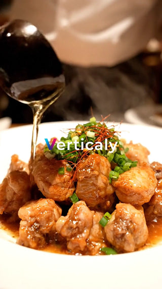 料理にソースをかける瞬間