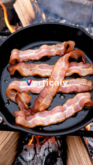 炭火で焼くベーコン