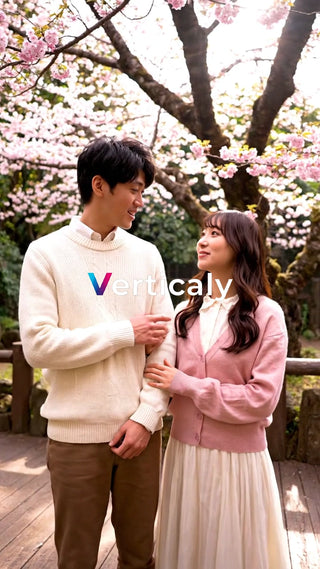 桜並木、寄り添う二人