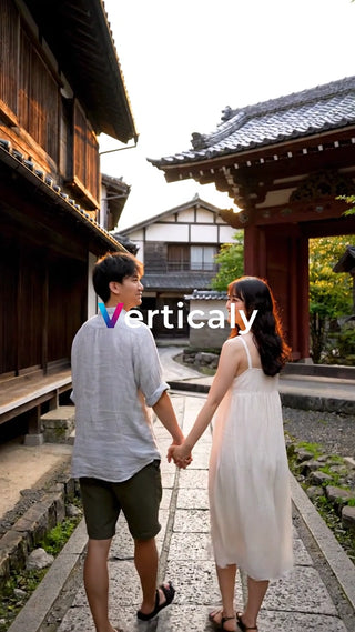 手をつなぎ散歩、古都の二人