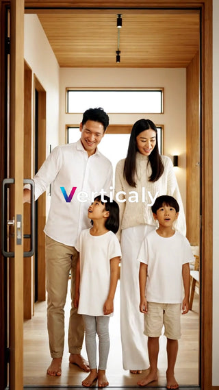 家族の笑顔、玄関から