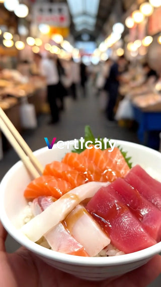 新鮮魚介の海鮮丼、市場で