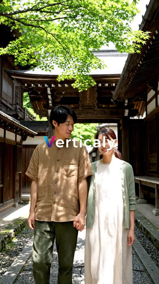 古都の街並みを歩くカップル