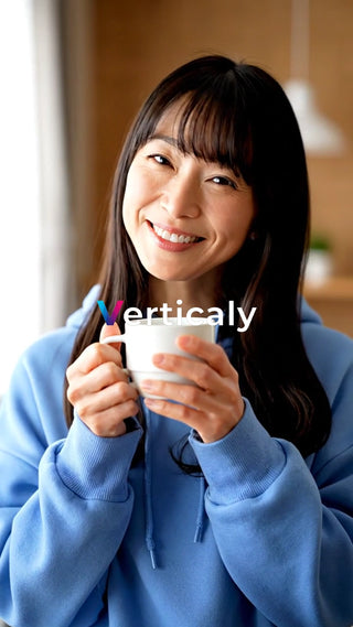 コーヒーを飲む女性、笑顔が素敵