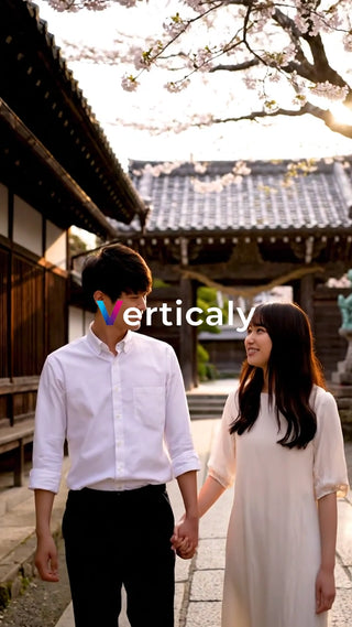 桜並木を歩く二人