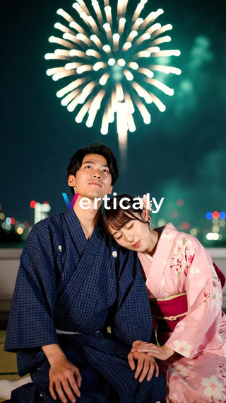 花火を眺める浴衣姿の二人