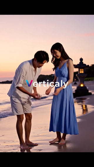 浜辺で語らう二人、夕暮れ時