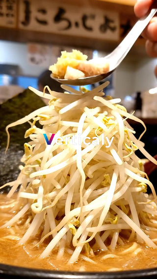 ラーメンに野菜を盛る