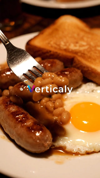 英国風朝食、フォークで豆を