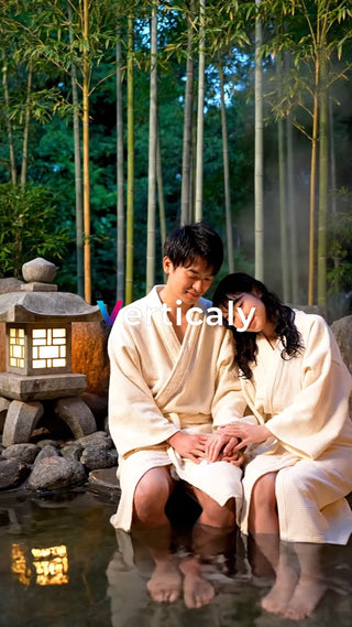 温泉で寄り添う二人、癒やしの時間