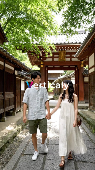 古都散策、手をつなぐ二人