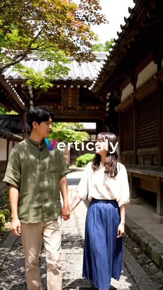 手をつなぐ二人、古都散歩