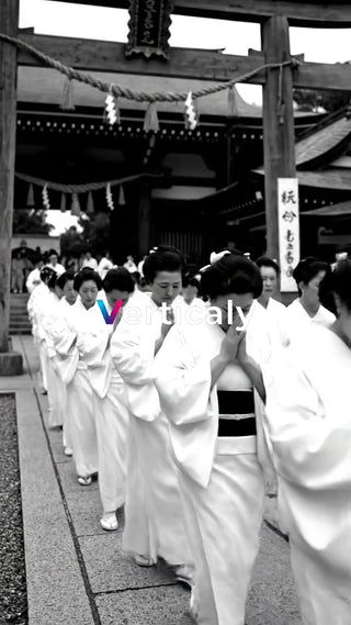 白無垢姿の女性達、参道を進む