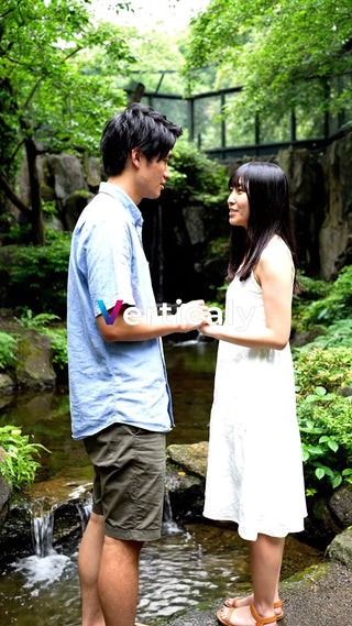 公園デート、手をつなぐ二人