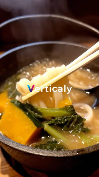 熱々うどん、箸で持ち上げて