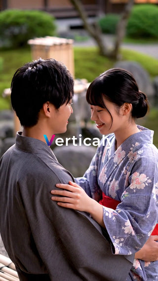 浴衣姿の二人、笑顔で寄り添う