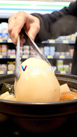 熱々おでんを頬張る