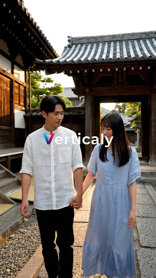 手をつなぐ二人、古都散策