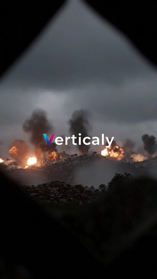 激戦地の爆発、煙と炎