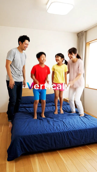 家族でベッドの上でジャンプ