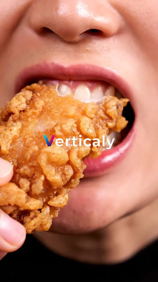 揚げたて鶏肉を頬張る