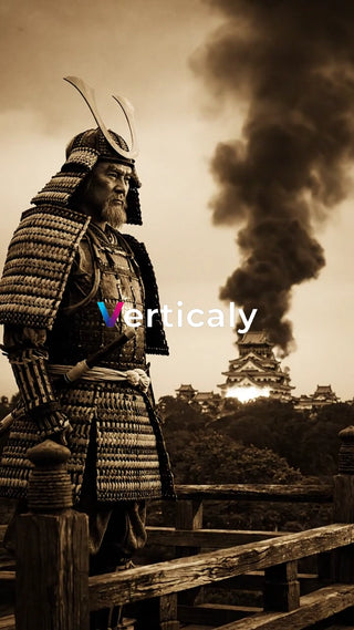 武士、燃える城を前に