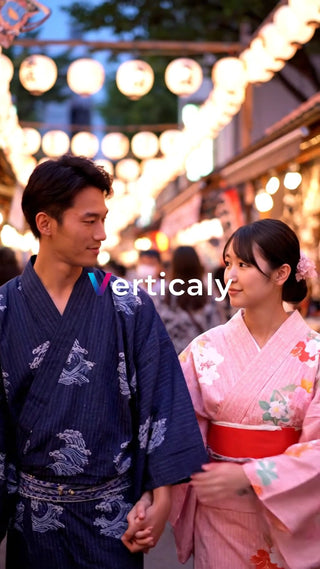 浴衣姿の二人、夏祭り散歩