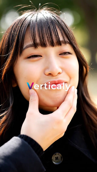 頬に手を添える女性、笑顔が眩しい