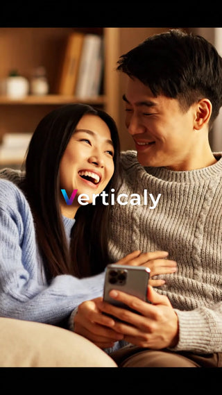 笑顔でスマホを見る二人