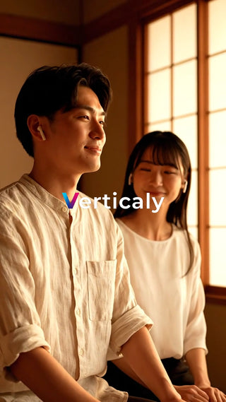 イヤホンで音楽を聴く二人