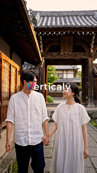 手をつなぐ二人、古都散歩