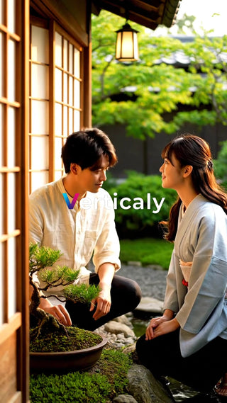 庭を眺める二人、穏やかな時間