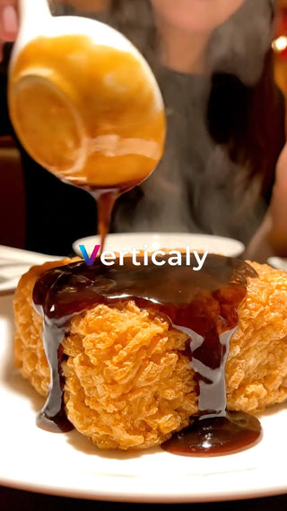 揚げ物にソースをかける