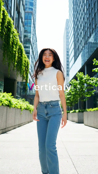 都会を歩く女性、笑顔が眩しい