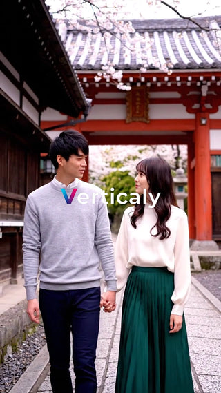 桜並木を歩く恋人たち