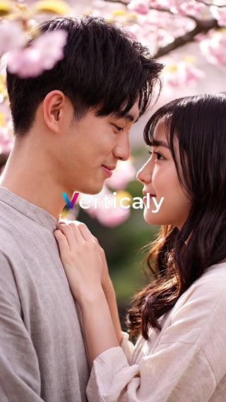 桜並木、寄り添う二人